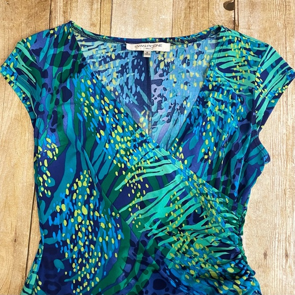 Evan Picone Teal & Blue Pattern Summer Dress | 6 - Picture 4 of 6